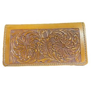 Handmade Tooled Leather Rodeo Checkbook Wallet  Charles Barfknecht Muenster Tex